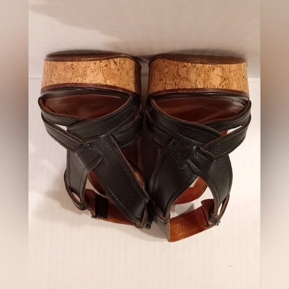 Lanvin Black Platform Sandals Strappy Slingback Leather w/Cork Heels Size 41/9.5 - Picture 5 of 10